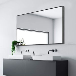 Wandgemonteerde spiegel rechthoekige hangende spiegel metalen ingelijste wandspiegel, beste voor badkamer, wasruimte, slaapkamer, woonkamer (zwart, 36 ""x24"")