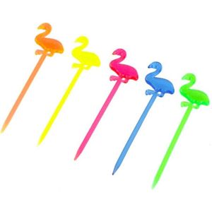 CHPN - Cocktailprikkers - Partyprikkers - Flamingo prikkers - Feestdecoratie - 50 stuks Flamingo-cocktailprikkers - multi-colour - Zomer - Feest accessoire - Flamingo picks