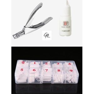 Nageltips 500 Stuks Wit French Manicre - Voordeel Set - French Manicure Wit Tips + Nagellijm 3ML + Tipknipper - Professionele markt