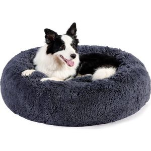 Kattenbed, wasbaar, wollig hondenbed, diameter 80 cm, kattenslaapplaats voor katten en honden, pluche kattenkussen, rond, knuffelbed, donkergrijs