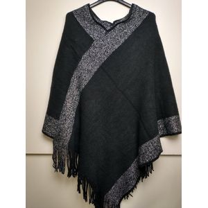 Dames gebreide warme poncho Francina zwart zilver one size