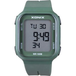 Xonix ZAA-002 - Horloge - Digitaal - Heren - Mannen - Rechthoek - Siliconen band - ABS - Cijfers - Achtergrondverlichting - Stappenteller - Temperatuur - Alarm - Start-Stop - Chronograaf  - Waterdicht - 10 ATM - Groen - Zwart