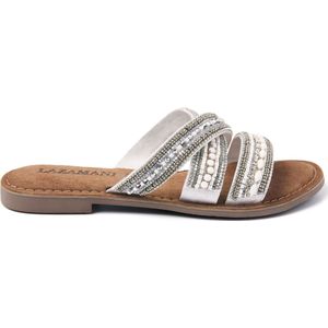 Lazamani Marlin Leren Dames Slippers White Maat 38