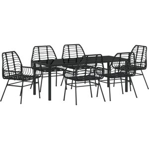 vidaXL - 7-delige - tuin - eetset - Zwart - Poly - Rattan
