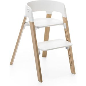 Natuurlijke pootjes en witte zitting stoel Steps - 5-in-1 zitsysteem - Voor newborn en peuters - Kinderstoel tot 85 kg - Verstelbaar zonder gereedschap
