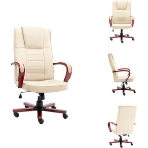 vidaXL Verstelbare kantoorstoel - crème - echt leer - 62 x 66 x (114-124) cm - ergonomisch - Bureaustoel