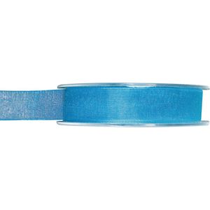 1x Hobby/decoratie turquoise organza sierlinten 1,5 cm/15 mm x 20 meter - Cadeaulint organzalint/ribbon - Striklint linten blauw