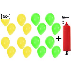 200x Ballonnen geel en groen + ballonpomp - Ballon carnaval festival feest party verjaardag landen helium lucht thema