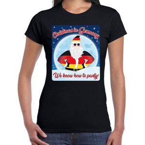 Fout Duitsland Kerst t-shirt / shirt - Christmas in Germany we know how to party - zwart voor dames - kerstkleding / kerst outfit S