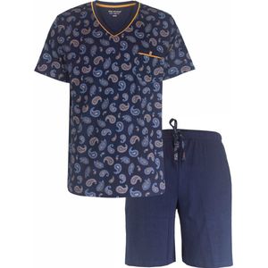 Paul Hopkins Heren Shortama - Pyjama Set - Paisley Print - 100% Katoen - Blauw - Maat M