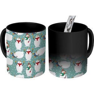 Magische Mok - Foto op Warmte Mokken - Koffiemok - Sneeuwpop - Cartoon - Winter - Kerst - Patronen - Magic Mok - Beker - 350 ML - Theemok