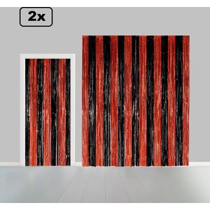 2x Folie gordijn metallic 2,4m x 1m Oranje/zwart - VLAMVERTRAGEND - Halloween Decoratie festival themafeest carnaval gala disco glitter and glamour wanddeco