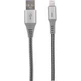 Musthavz USB-A naar Lightning Kabel - Nylon sleeve - 1 meter - Grijs