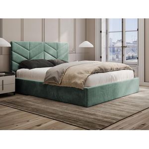 Vente-unique Bed met opbergruimte 180 x 200 cm - Textuurstof - Amandelgroen - JUSTANI L 190 cm x H 106 cm x D 213 cm