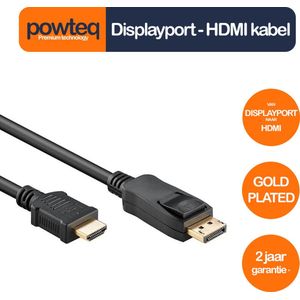 Powteq - 2 meter premium Displayport 1.4 naar HDMI 2.0 kabel - 4K 60 Hz - Gold-plated - 3 x afgeschermd - Topkwaliteit kabel