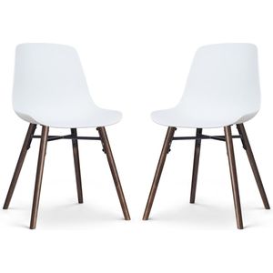 Nolon Nena-Pip Eetkamerstoelen Set van 2 Wit - Kunststof Zitting - Houten Poten - Walnoot - Modern - Scandinavisch