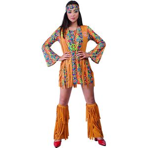 Hippie jurk dames oranje - Hippie kostuum dames - Hippie kleding - Flower power kostuum dames - Carnavalskleding - Carnaval kostuum - Maat M