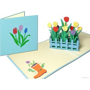 Popcards popupkaarten – Fraaie tuin met kleurrijke Hollandse Tulpen Bloemen – Ik hou van Holland Verjaardag Felicitatie pop-up kaart 3D wenskaart
