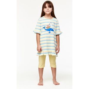Woody pyjama meisjes/dames - multicolor gestreept - walvis - 231-1-TUN-S/904 - maat 92