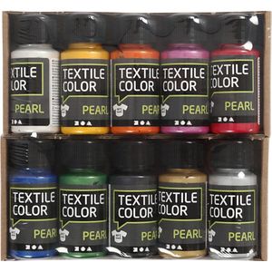 Textielkleur, parelmoer, diverse kleuren, 10x50 ml/ 1 doos