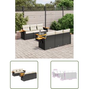 The Living Store Loungeset PE-rattan Zwart 6-persoons Modulair met Opbergfunctie - UV-bestendig - Duurzaam - Incl - Kussens