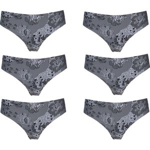 6-pack J&C Naadloze dames string 1704 geprint Zwart - maat S