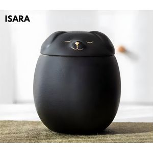 ISARA Luxueuze Urn Hond Kat Vogel – Hondenurn – Keramiek – Urnen – Urn Voor Dieren – Urn Hond Overleden – Urn Kat – 500 ML – Zwart