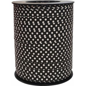 Sierlint / cadeaulint / verpakkingslint / krullint zwart met witte dots 10mm x 250 meter