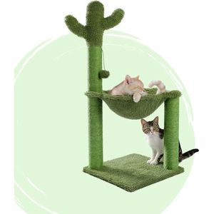 Kamyra® Grote Cactus Krabpaal voor Katten - Met Zachte Kattenmand/Hangmat & Kattenspeelgoed - Geschikt voor Kittens - 93 CM