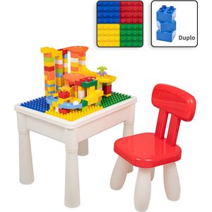 Decopatent® - Kindertafel met 1 Stoeltje - Speeltafel met bouwplaat en vlakke kant - Tekentafel - Geschikt voor Duplo® Bouwstenen