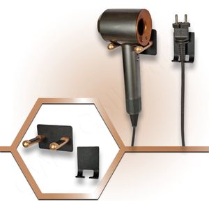 Wandhouder muurbeugel houder RVS met stekker houder geschikt voor Dyson supersonic HD01 HD02 HD03 HD04 HD04 HD07 haardroger föhn en Airwrap HS01 HS05 stijltang - Zwart brons-koper