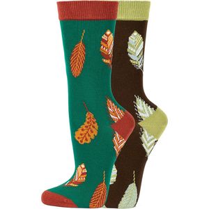 Veraluna sokken set - Biologisch katoen - maat 39-42 - bruin en groen met blaadjes