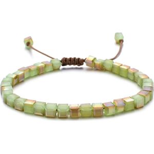Sorprese armband - Ibiza Beads - armband dames - vierkante kralen - lichtgroen - verstelbaar - cadeau - Model K