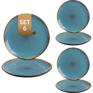 Palmer Lotus Bord 27.5 Cm Turquoise Zwart Stoneware 6 Stuks