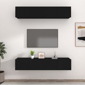 The Living Store Tv-meubelen - Klassiek ontwerp - Wandgemonteerd - Stevig bewerkt hout - Voldoende opbergruimte - Praktische deuren - Kleur- zwart - 80 x 30 x 30 cm (BxHxD) - 4x in de levering