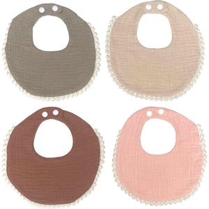 Slabbetjes | 4 stuks | Hydrofiel | Set | Slab | Rond | Baby | Peuter | Kwijlslab | Taupe | Beige | Roest | Roze