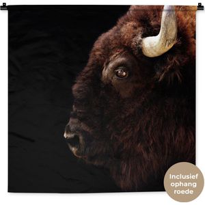 Wandkleed Dieren op een zwarte achtergrond - Amerikaanse bizon op zwarte achtergrond Wandkleed katoen 90x90 cm - Wandtapijt met foto
