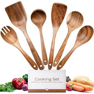 Keukengerei set hout - 100% FSC - spatel hout, kooklepel hout, soeplepel hout, schuimlepel hout - keukenhulpset hout - kookgerei set hout - kookgerei set hout - kookgerei set hout