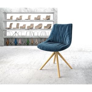 Draaistoel Elda-Flex houten frame conisch fluweel blauw 180° draaibaar