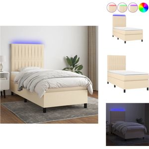 vidaXL Boxspring Bed - Crème - 90 x 200 cm - Verstelbaar hoofdbord - LED-verlichting - Pocketvering matras - Huidvriendelijk topmatras - Bed