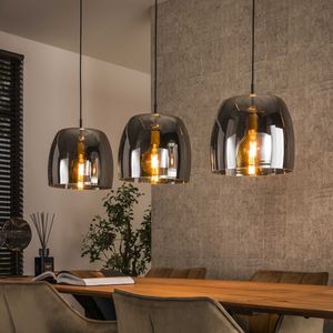 Moderne glazen hanglamp met industriële touch | 3 lichts Drift | smoke / grijs