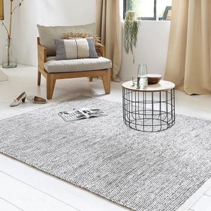 Lifa Living - Wol Vloerkleed - Zwart/Wit - 160 x 230 cm - 70% Wol en 30% Katoen - Poolhoogte 6 mm - Geweven