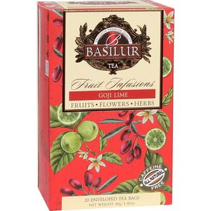 BASILUR Fruit Infusions - Cafeïnevrije vruchtenthee met natuurlijke goji-, limoen- en citrussmaken, in zakjes van 20 x 2 g