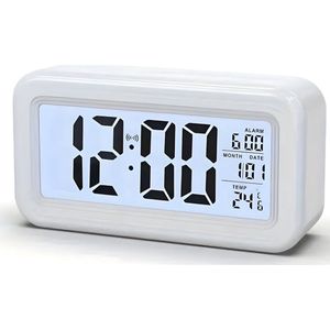 PolkaHome® Digitale Wekker met Verlichte LCD Display – Stille Rechthoekige Tafelklok met Datum- en Temperatuurfunctie, Belalarm, Kunststof Frame – Wekker Digitaal voor Slaapkamer, Kinderkamer & Bureau