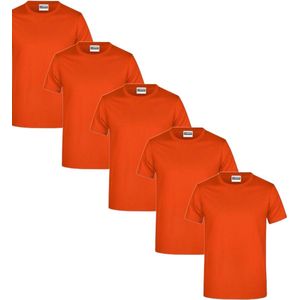 James & Nicholson 5 Pack Oranje T-Shirts Heren, 100% Katoen Ronde Hals, Ondershirts Maat XL