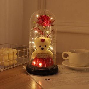 Romantische roos in glazen koepel met LED-lichtgeschenkdoos voor bruiloft Valentijnsdag