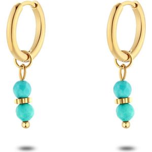 Twice As Nice Oorbellen in goudkleurig edelstaal, 2 turquoise steentjes