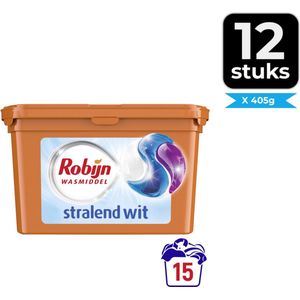 Robijn Wascapsules - 3-in-1 - Stralend Wit - 15 Stuks - Voordeelverpakking 12 stuks