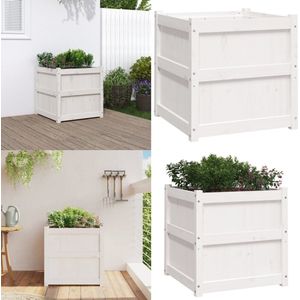 vidaXL Plantenbak 60x60x60 cm massief grenenhout wit - Plantenbak - Plantenbakken - Bloempot - Bloembak