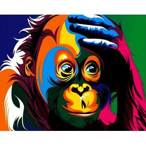 Schilderen op nummer volwassenen, schilderen op nummer kinderen, gekleurde aap 40x50